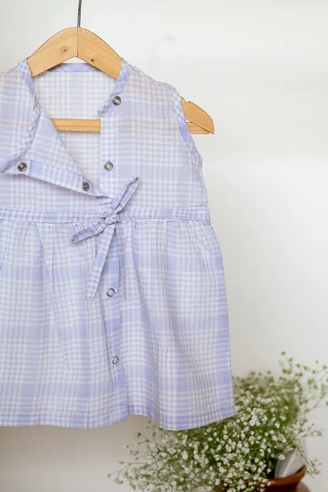 Happy camper girls jhabla in lavender handwoven cotton checks