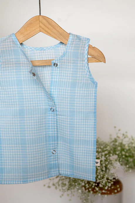 Whale of a time unisex jhabla in blue handwoven cotton checks