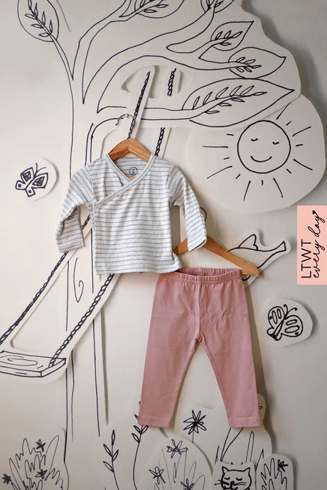 Everyday unisex baby kimono top and leggings set in grey stripes for girls &amp; boys