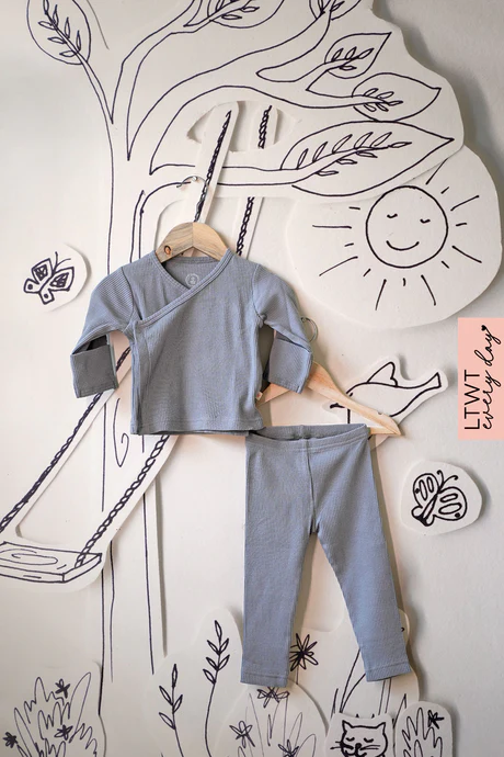 Everyday unisex baby kimono top and leggings set in grey for girls &amp; boys