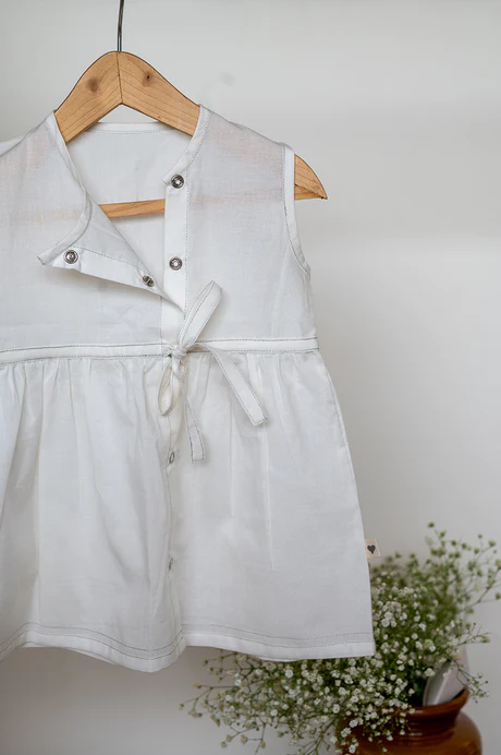 Precious and pure' girls jhabla in white organic cotton